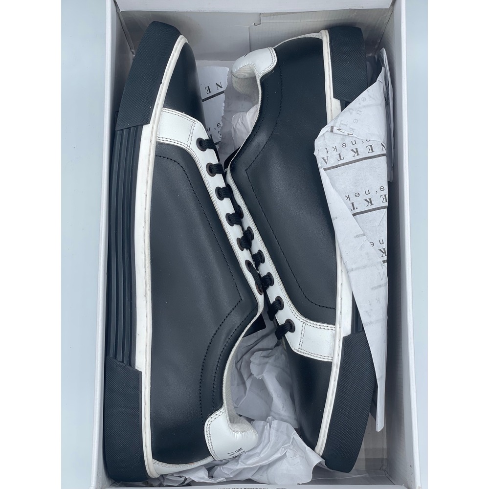 Nekta Genesis Mens 12 Black White Leather Low Top Sneakers Shoes Monochrome - Picture 7 of 8